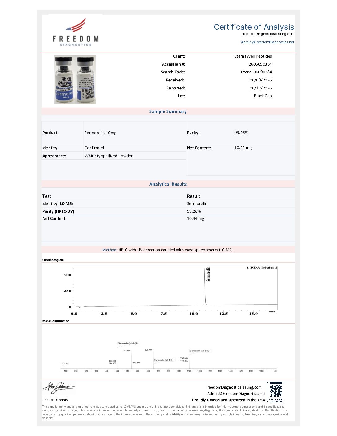 COA_Freedom_Eter2606090384_SMO10_CP0327 Sermorelin 10mg